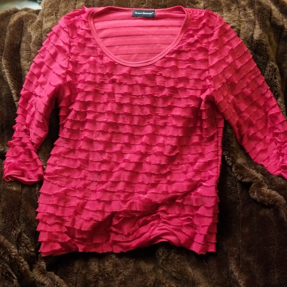 Long sleeve red blouse w/ruffles